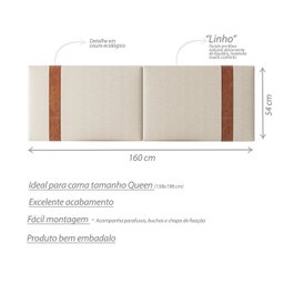 Cabeceira Artemis Queen Linho Cru com Detalhes Couro Caramelo - Ms - 4