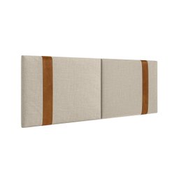 Cabeceira Artemis Queen Linho Cru com Detalhes Couro Caramelo - Ms - 1