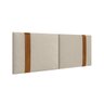 Cabeceira Artemis Queen Linho Cru com Detalhes Couro Caramelo - Ms - 1