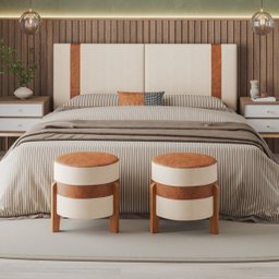 Cabeceira Artemis Queen Linho Cru com Detalhes Couro Caramelo - Ms - 5