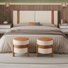 Cabeceira Artemis Queen Linho Cru com Detalhes Couro Caramelo - Ms - 5