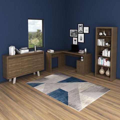 Conjunto de Escritório com Escrivaninha 03 pç CJ43018-073 Tecno Móbili - Tecno Móbili Nogal