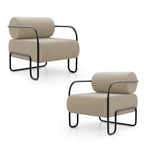 Kit 02 Poltronas Decorativas Orgânica Living Miska Veludo Bege - Abmaza