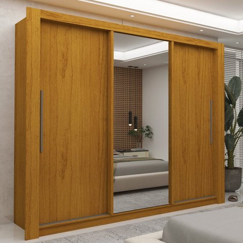 Guarda-Roupa Casal 3 Portas com 4 Gavetas com 1 Porta Espelho 100% MDF Roma