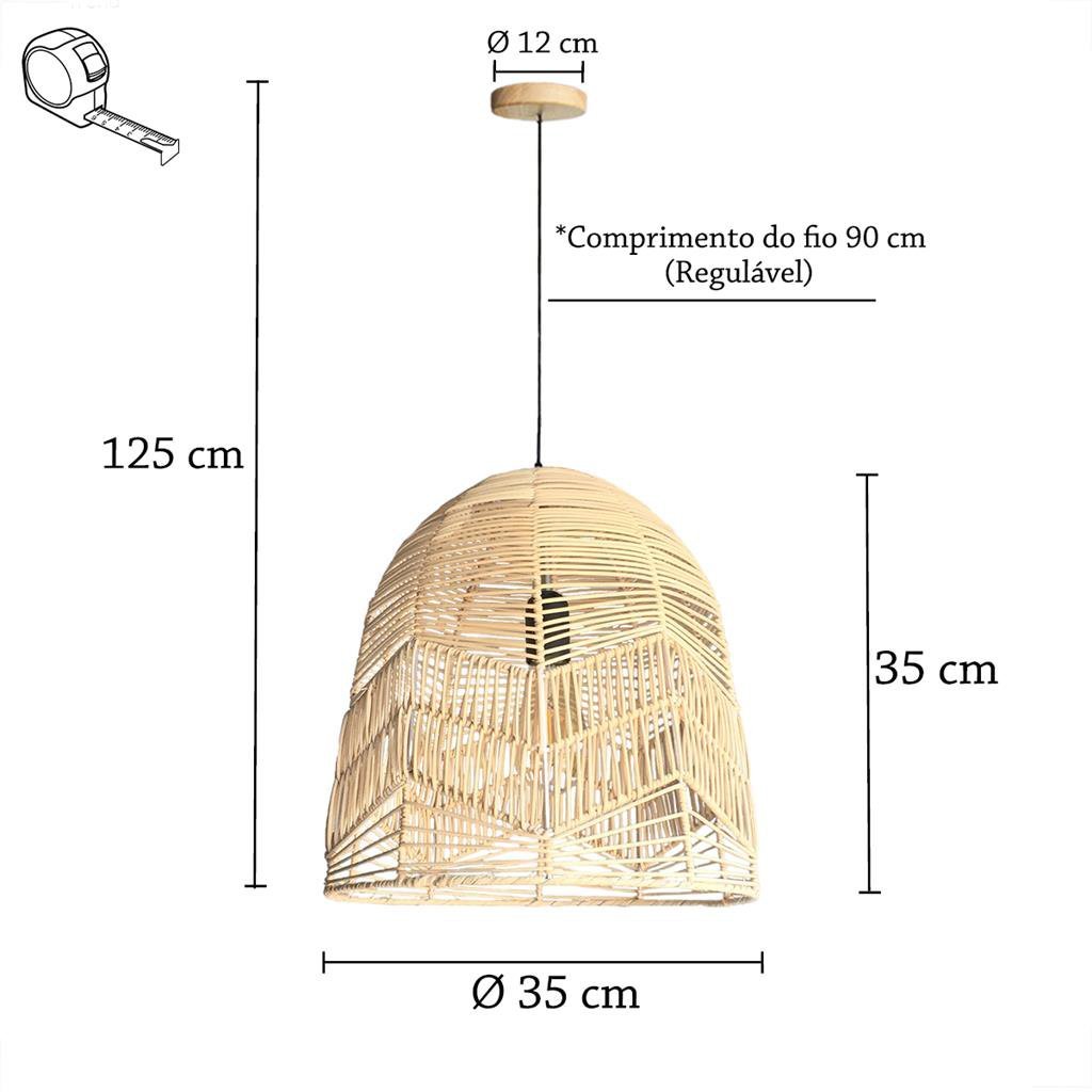 3 Pendente Fibra Natural em Rattan Artesanal Palha E27 Nat22 - 4