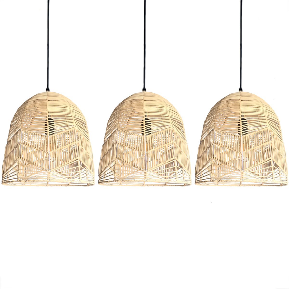 3 Pendente Fibra Natural em Rattan Artesanal Palha E27 Nat22