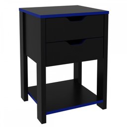 Mesa de Cabeceira 2 Gavetas Preto/Azul Me4163 - Tecnomobili - 2