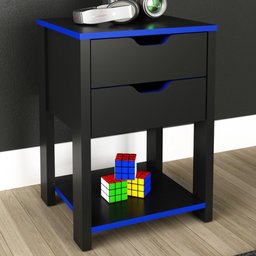Mesa de Cabeceira 2 Gavetas Preto/Azul Me4163 - Tecnomobili - 1