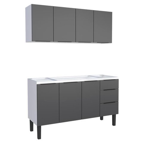 Cozinha Completa Gabinete Para Pia 150cm e Armário Aéreo Jupter Cozimax Preto