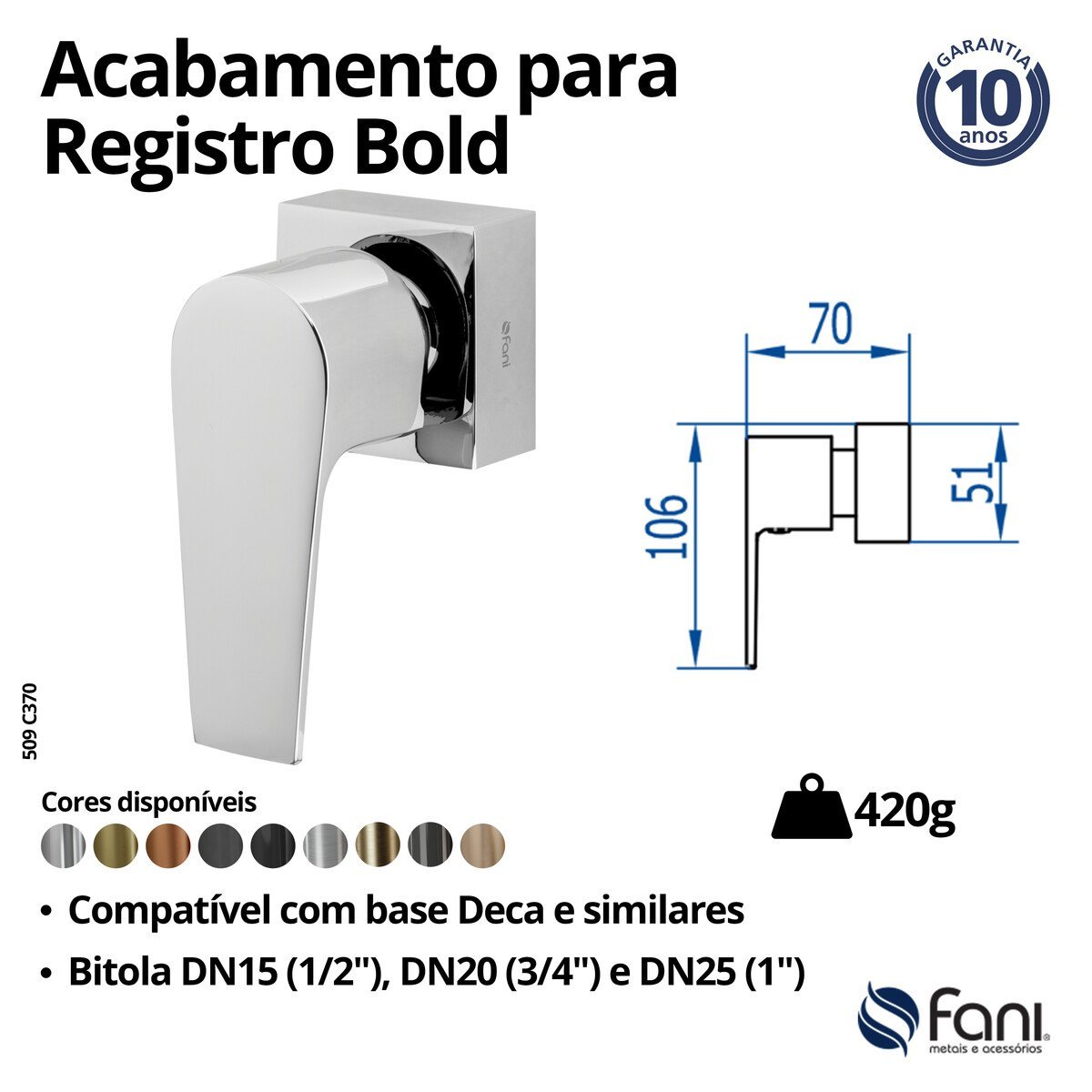 Acabamento Para Registro 3/4 Cromado Bold 370 Fani - 2