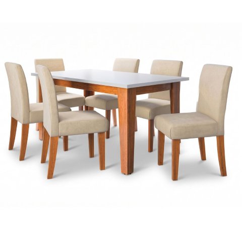 Conjunto Sala de Jantar Mesa Miami 1,60m 6 Cadeiras Trieste Dobuê