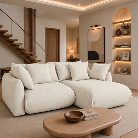 Sofá Cama Modular Orgânico Retrátil 4 Lugares com Almofadas 280cm Malibu