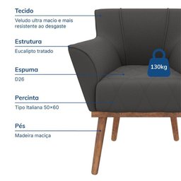 Poltrona Decorativa Dubai em Veludo Just Time - 6