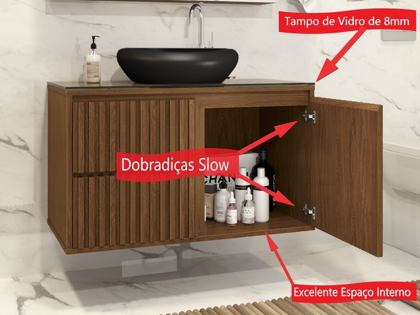 Gabinete para Banheiro Ripado com Cuba 80cm - 4