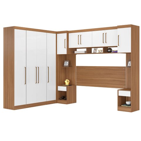 Jogo de Quarto Modulado Firenze de Casal 7 Peças Amendola/ Branco