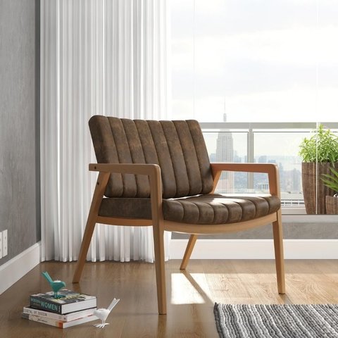 Poltrona Decorativa Uxuá Nobuck Sala de Estar Recepção Escritório