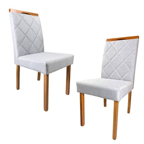 Kit 02 Cadeiras Estofadas de Mesa de Jantar, Tulipa - Madeira Maciça - Costura Pantográfica - Base F