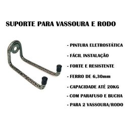 2 Suporte P/ Vassoura e Rodo Parede Pequeno 10cm de Ferro - 3