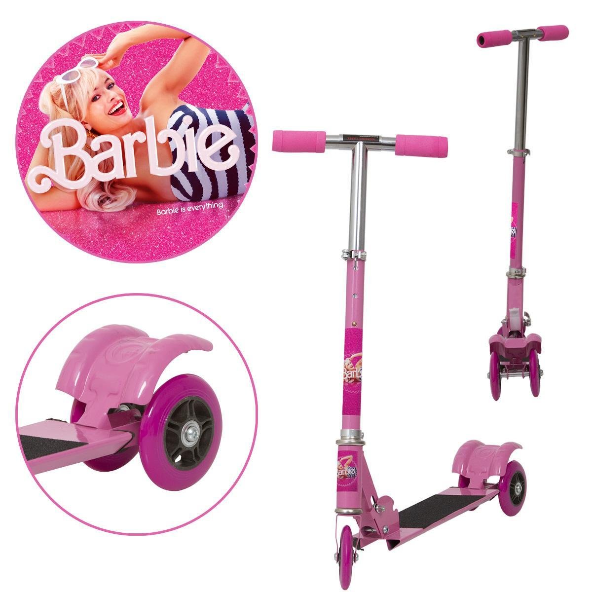 Patinete Infantil 3 Rodas Feminino Barbie Dobrável Radical | MadeiraMadeira
