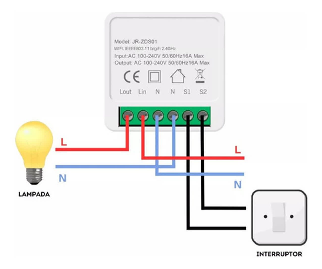 Interruptor Mini Wifi 16a 1 Canal Relé Compatível com Alexa e Google para Automação Residencial Lâmp - 5