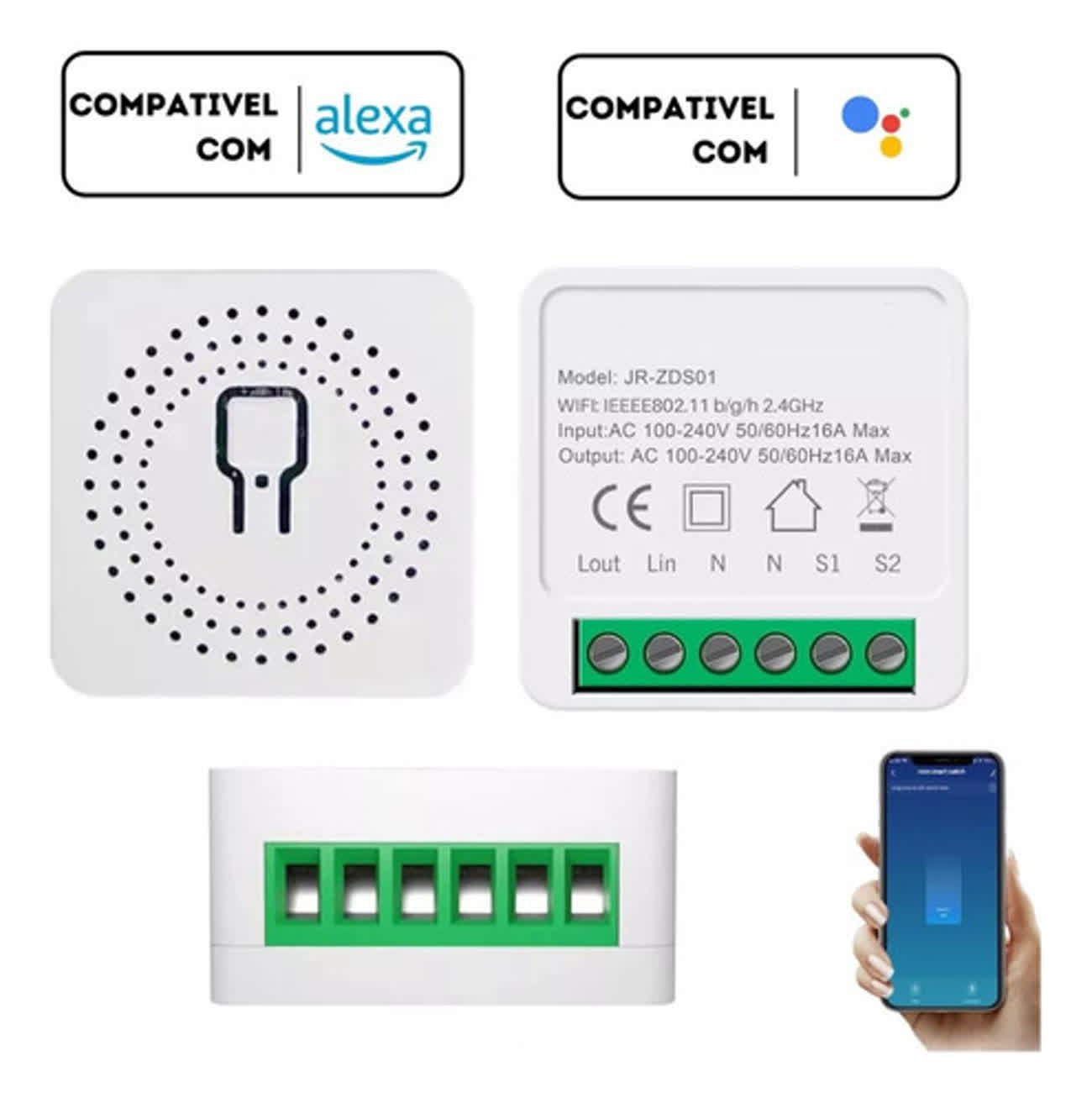 Interruptor Mini Wifi 16a 1 Canal Relé Compatível com Alexa e Google para Automação Residencial Lâmp - 2