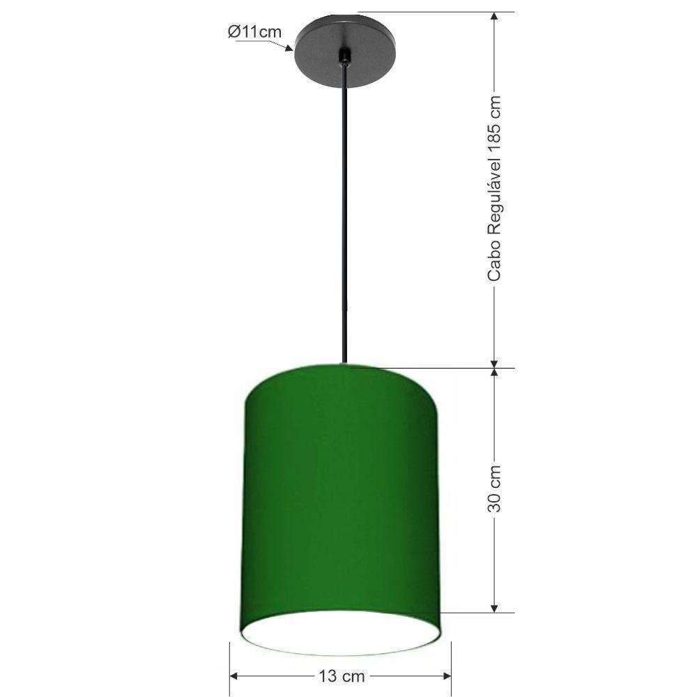 Luminária Pendente Md-4102 Cúpula em Tecido Verde-folha Cor da Canopla Canola Preta e Fio Preto - 2