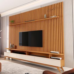 Painel Ripado Grande com Rack Embaixo 2.20m X 2.20m Vivare Nature Versátil Giga Móveis - 2