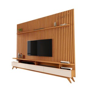 Painel Ripado Grande com Rack Embaixo 2.20m X 2.20m Vivare Nature Versátil Giga Móveis