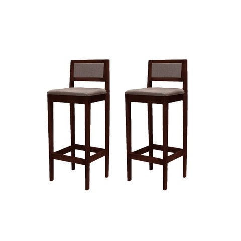 Kit 2 Banquetas Madeira Imbuia com Linho Marrom Pub Assento Encosto Estofados