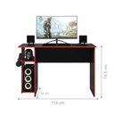 Ver imagem 5 de Mesa Gamer Retangular Zalie Moderno sem Gavetas MDF-MDP 114cm Preto-Vermelho Qmovi