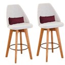 Ver imagem 1 de Kit 02 Banquetas Com Encosto Linho Bege E Almofada Bordô