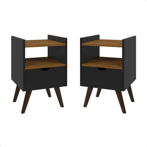 Kit Duas Mesas de Cabeceira Pés Estilo Retrô Dream Alice:preto/freijo