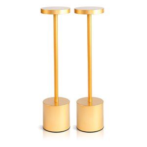 Par 2x Luminária de Mesa Touch Candeeiro Led sem Fio Recarregável Dourada