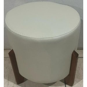 Puff Banqueta Thor Luxo 3 Pés Madeira Maciça, Luxo e Elegância para Seu Lar Corino Bege - Jrc Móveis
