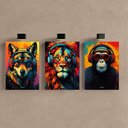 Ver imagem 2 de Kit 3 Quadro Decorativo Animais Colorido Abstrato Luxo Fone Qualidade Premium 28x20cm