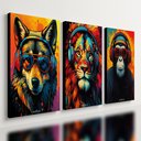 Ver imagem 1 de Kit 3 Quadro Decorativo Animais Colorido Abstrato Luxo Fone Qualidade Premium 28x20cm