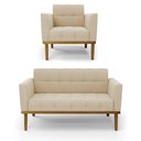 Ver imagem 2 de Conjunto Poltrona e Namoradeira Decorativas Karen Pés Fixo em Madeira Castanho Suede Bege G19 - Gran