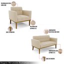 Ver imagem 3 de Conjunto Poltrona e Namoradeira Decorativas Karen Pés Fixo em Madeira Castanho Suede Bege G19 - Gran