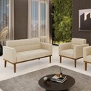 Ver imagem 1 de Conjunto Poltrona e Namoradeira Decorativas Karen Pés Fixo em Madeira Castanho Suede Bege G19 - Gran