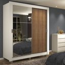 Ver imagem 1 de Guarda-Roupa Solteiro Madesa Dallas 2 Portas de Correr com Espelho 2 Gavetas com Pés Branco/Rustic C