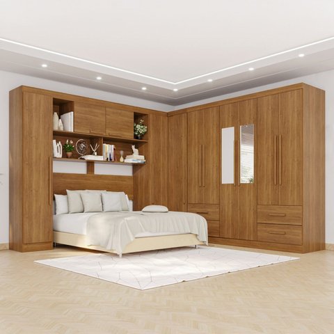 Guarda-Roupa Casal Modulado com Espelho 11 Portas 4 Gavetas Alemanha Marrom/Cinamomo