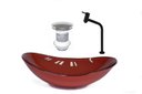 Ver imagem 1 de CUBA DE VIDRO OVAL 55CM VERMELHO FERRARI + VALVULA + TORNEIRA PRETA