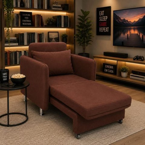 Poltrona Cama Retrátil Daiana Matelassê Suede Confortável Marrom Escuro Arapongas Decor