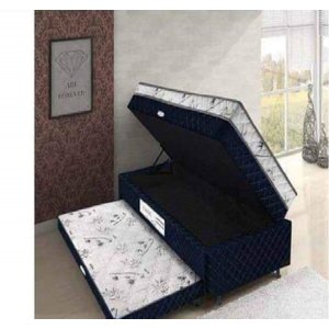 Bibox Solteiro Rr Colchoes com Espuma D28, Baú e Auxiliar - Azul