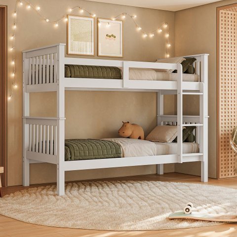 Cama Beliche de Solteiro Dupla Suspensa em Madeira Woodstore