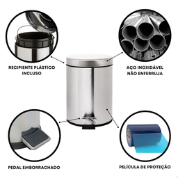 Lixeira Cozinha Banheiro Inox Pedal 3l Multiuso - 4