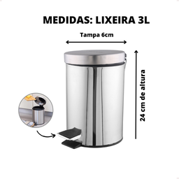 Lixeira Cozinha Banheiro Inox Pedal 3l Multiuso - 3