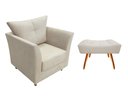 Ver imagem 1 de Kit Poltrona Decorativa Isis + Puff Retangular Couro Bege Pés Madeira Mz Decor