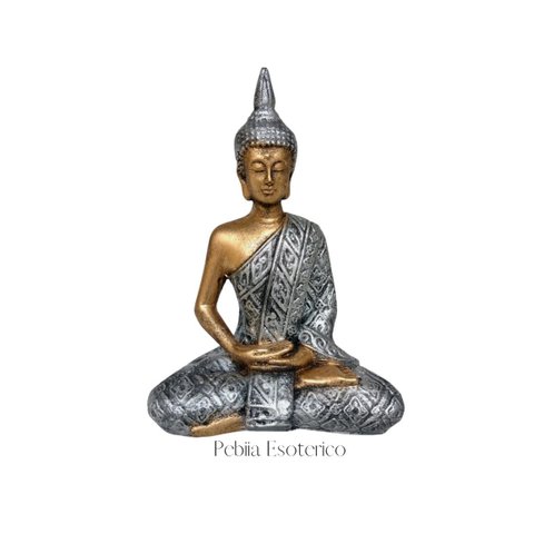 Buda Hindu Dourado e Prata Resina 19,5cm