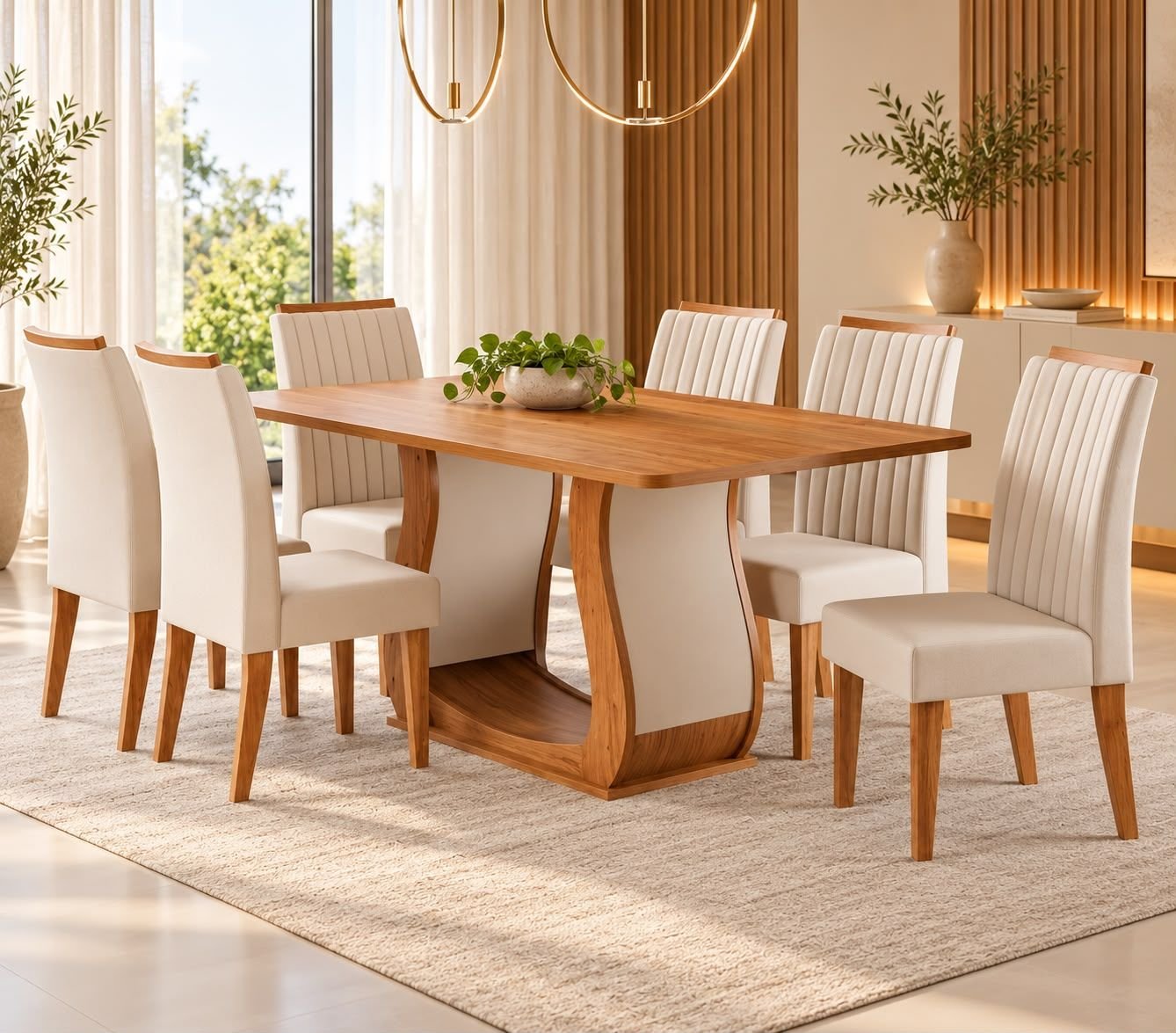 Conjunto para Sala de Jantar com 6 Cadeiras Inspirare Yescasa Bege/Mel